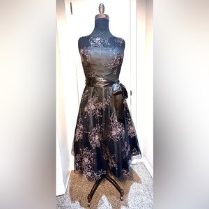 Laura Cocktail Dress Black with Rose Gold Glitter Size 10
